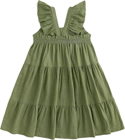 Curipeer Little Girl Cotton Linen Dress with Smocking Casual Dress Sleeveless for Spring Summer 1-8 Years in Kuwait