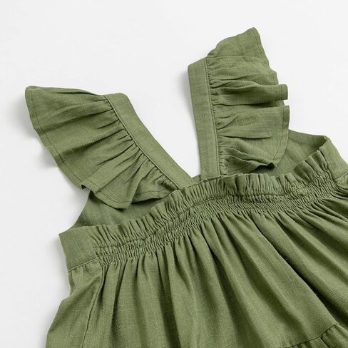 Curipeer Little Girl Cotton Linen Dress with Smocking Casual Dress Sleeveless for Spring Summer 1-8 Years in Kuwait