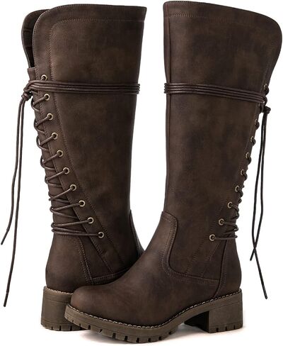 GLOBALWIN Women's Lace Up Back Knee High Fashion Boots in Saudi Arabia