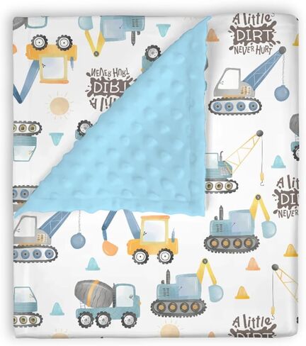 Mink Baby Boy Blanket Blue Yellow Construction ، القليل من القذرة لا تؤذي طبقة مزدوجة منتشرة منتشرة الدعم المتلقي ، وملعب الأطفال المولود الأطفال طفل الحضانة. in Kuwait