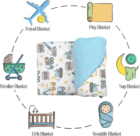Mink Baby Boy Blanket Blue Yellow Construction ، القليل من القذرة لا تؤذي طبقة مزدوجة منتشرة منتشرة الدعم المتلقي ، وملعب الأطفال المولود الأطفال طفل الحضانة. in Kuwait