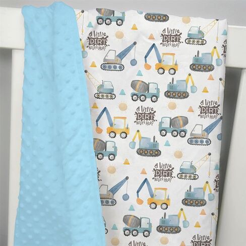 Mink Baby Boy Blanket Blue Yellow Construction ، القليل من القذرة لا تؤذي طبقة مزدوجة منتشرة منتشرة الدعم المتلقي ، وملعب الأطفال المولود الأطفال طفل الحضانة. in Kuwait