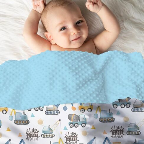 Mink Baby Boy Blanket Blue Yellow Construction ، القليل من القذرة لا تؤذي طبقة مزدوجة منتشرة منتشرة الدعم المتلقي ، وملعب الأطفال المولود الأطفال طفل الحضانة. in Kuwait