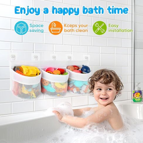 Bath Tub Toy Storage Organizer, Bath Tub Toy Organizer, Bathtub Toys Storage, Baby Bath Toy Organizer for Tub, Kids Toy Net Storage, Shower Basket Accessories Bath Toys Holder for Tub (White) in Kuwait