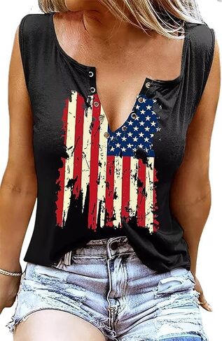 American Flag Wing Criss-Cross Open Back Tank Women Patriotic Shirt Flag Print Sleeveless T-Shirt 4th of July Tank Top in Kuwait
