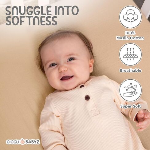 Mini Crib Sheets: Soft and Cuddly Muslin Mini Crib Sheets Fitted for Baby Boy and Girl - Extra Soft Mini Crib Sheet 24"x38" (Pale Taupe, 1-Pack) in Saudi Arabia