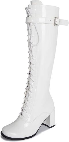 LIURUIJIA Women's Gogo Boots Lace up Knee High Block Heel Side Zipper Riding Boots in Saudi Arabia