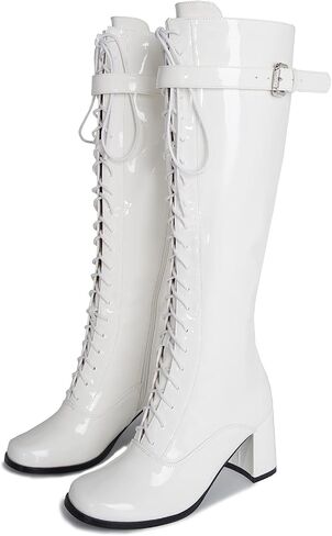 LIURUIJIA Women's Gogo Boots Lace up Knee High Block Heel Side Zipper Riding Boots in Saudi Arabia