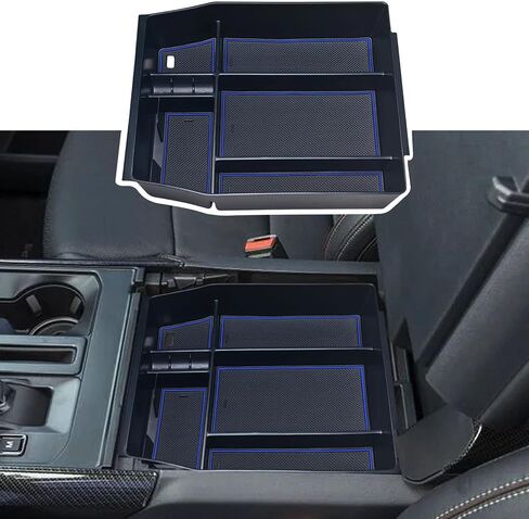 منظم وحدة التحكم المركزية متوافق مع الملحقات الداخلية 2021 2022 2023 2024 Ford F150، صينية تخزين إدراج صندوق مسند الذراع (وحدة التحكم الكاملة مع مقاعد الدلو فقط) - أسود in Saudi Arabia