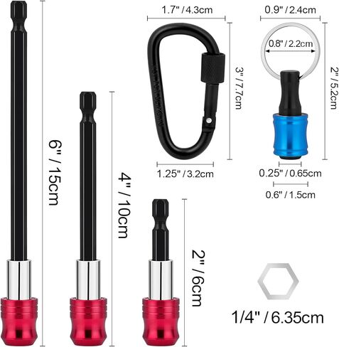 12 Pieces Drill Bit Extension Set, 9 Pieces Magnetic Drill Extension with 3 Sizes (2", 4", 6") and 3 Pieces Bit Holder, Suitable for 1/4 Inch Hexagon Single Head Drill Bit in Kuwait