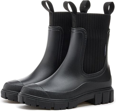 Women'S Waterproof Lug Sole Chelsea Rain Boots Fashion Platform Chunky Heel Rubber Garden Booties Casual Comfortable Non-Slip Outdoor Work Rain Shoes Boots in Saudi Arabia