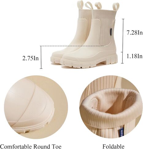 Women'S Waterproof Lug Sole Chelsea Rain Boots Fashion Platform Chunky Heel Rubber Garden Booties Casual Comfortable Non-Slip Outdoor Work Rain Shoes Boots in Saudi Arabia