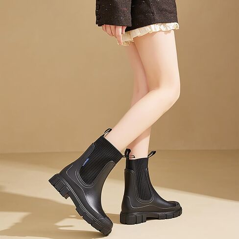 Women'S Waterproof Lug Sole Chelsea Rain Boots Fashion Platform Chunky Heel Rubber Garden Booties Casual Comfortable Non-Slip Outdoor Work Rain Shoes Boots in Saudi Arabia