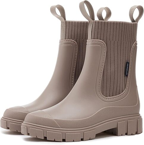 Women'S Waterproof Lug Sole Chelsea Rain Boots Fashion Platform Chunky Heel Rubber Garden Booties Casual Comfortable Non-Slip Outdoor Work Rain Shoes Boots in Saudi Arabia