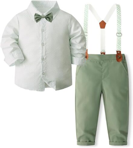 Toddler Boys' 3pcs Gentleman Cotton Set with Shirt,Bowtie,Suspenders Pants. in Kuwait