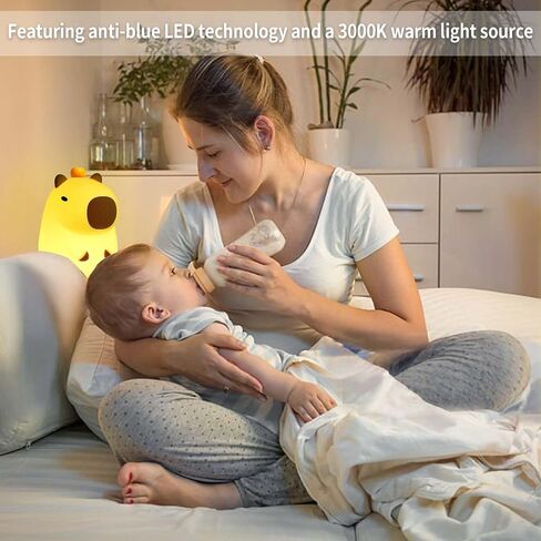 Capybara Night Light,Cute Silicone Squishy LED Animal Lamp,Dimmable Nursery Nightlight,Rechargeable Bedside Table Lamp with Touch Control,Xmas Birthday Gifts for Toddler,Breastfeeding in Saudi Arabia