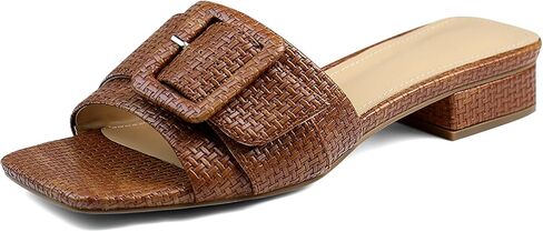 Women's Slide Heeled Sandals Opened Square Toe Chunky Block Heel Slippers with Buckle Slip on Casual Comfortable Pumps in Saudi Arabia