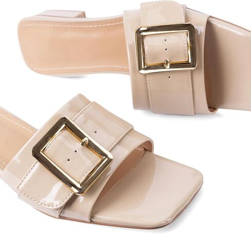 Women's Slide Heeled Sandals Opened Square Toe Chunky Block Heel Slippers with Buckle Slip on Casual Comfortable Pumps in Saudi Arabia