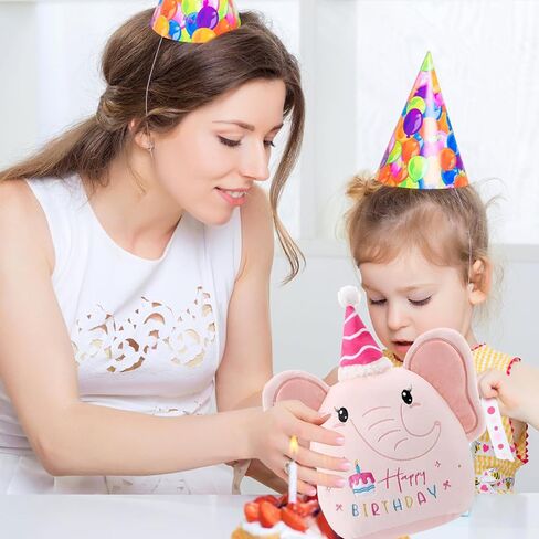 Pink Elephant Birthday Stuffed Animal - 12 Inch Happy Birthday Plush Decorations Gifts for Kids Girl Sister Daughter in Saudi Arabia