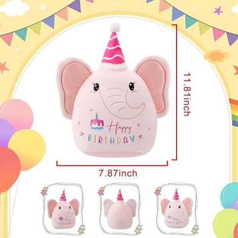 Pink Elephant Birthday Stuffed Animal - 12 Inch Happy Birthday Plush Decorations Gifts for Kids Girl Sister Daughter in Saudi Arabia