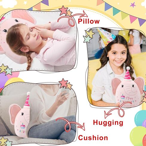 Pink Elephant Birthday Stuffed Animal - 12 Inch Happy Birthday Plush Decorations Gifts for Kids Girl Sister Daughter in Saudi Arabia