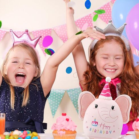 Pink Elephant Birthday Stuffed Animal - 12 Inch Happy Birthday Plush Decorations Gifts for Kids Girl Sister Daughter in Saudi Arabia