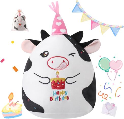 Pink Elephant Birthday Stuffed Animal - 12 Inch Happy Birthday Plush Decorations Gifts for Kids Girl Sister Daughter in Saudi Arabia