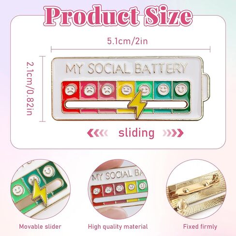 3PCS Social Battery Pins, My Social Battery Pins, 7 Moods to Choose from Can Include All Your Moods（Style2) in Saudi Arabia
