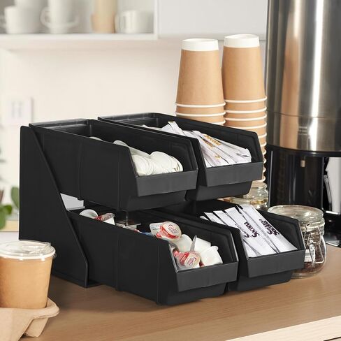 CURTA Black Self Serve Condiment Bin Stand Set, Removable Condiment Organizer with 3-Tier Stand and 6 Condiment Bins, 20" D x11.5 W x 14" H, Coffee Bar Beverage Station in Saudi Arabia