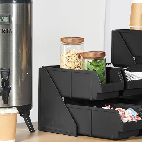 CURTA Black Self Serve Condiment Bin Stand Set, Removable Condiment Organizer with 3-Tier Stand and 6 Condiment Bins, 20" D x11.5 W x 14" H, Coffee Bar Beverage Station in Saudi Arabia