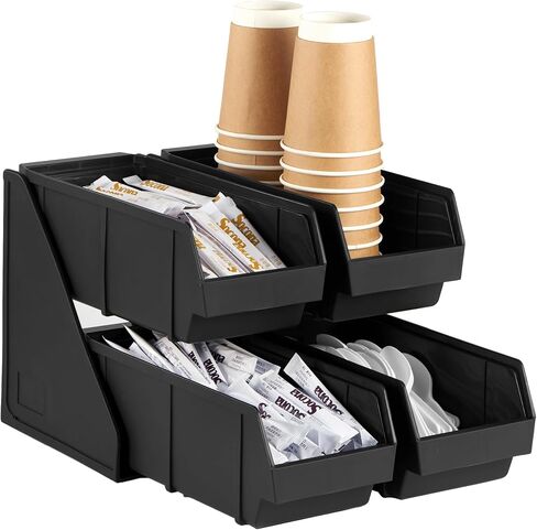 CURTA Black Self Serve Condiment Bin Stand Set, Removable Condiment Organizer with 3-Tier Stand and 6 Condiment Bins, 20" D x11.5 W x 14" H, Coffee Bar Beverage Station in Saudi Arabia