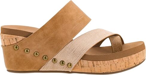 Corkys Footwear Women's Bashful 2.5 inch Wedge - Features a Strappy Upper, Slip-in Design, Comfortable EVA Insoles, a Studded Outsole, and a Toe Wrap in Kuwait