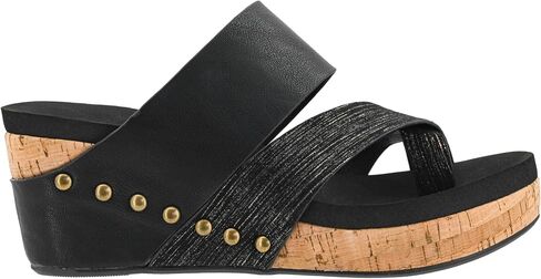 Corkys Footwear Women's Bashful 2.5 inch Wedge - Features a Strappy Upper, Slip-in Design, Comfortable EVA Insoles, a Studded Outsole, and a Toe Wrap in Kuwait