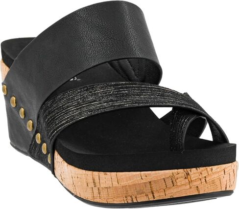 Corkys Footwear Women's Bashful 2.5 inch Wedge - Features a Strappy Upper, Slip-in Design, Comfortable EVA Insoles, a Studded Outsole, and a Toe Wrap in Kuwait