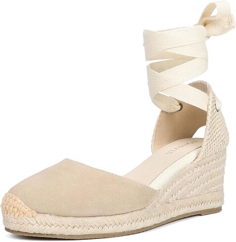 Women’s Platform Wedges Espadrilles, 3" Wedge, Soft Ankle-Tie Strap, Closed Toe, Classic Summer Sandals in Kuwait