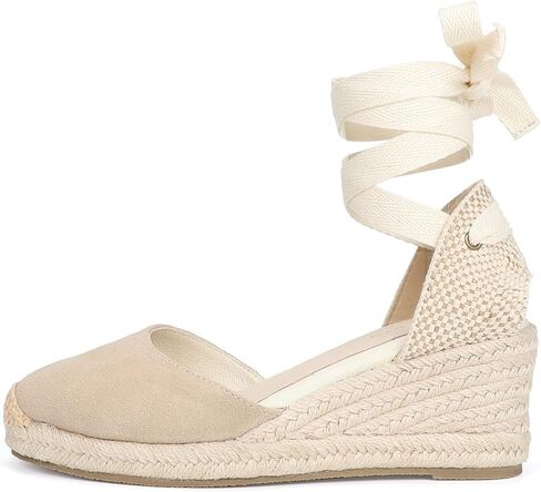 Women’s Platform Wedges Espadrilles, 3" Wedge, Soft Ankle-Tie Strap, Closed Toe, Classic Summer Sandals in Kuwait