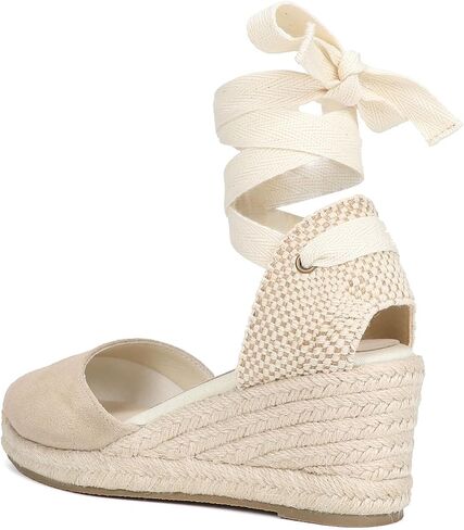 Women’s Platform Wedges Espadrilles, 3" Wedge, Soft Ankle-Tie Strap, Closed Toe, Classic Summer Sandals in Kuwait
