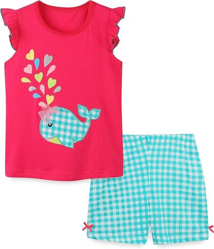 Akyzic Toddler Girl Causal Outfits Summer Short Sets Cartoon Cotton Top and Shorts Clothing Set in Kuwait