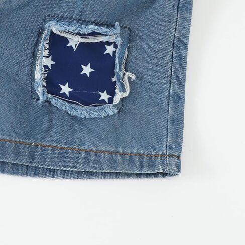 Toddler Baby Girl 4th of July Outfit American Flag Top Shirt + Denim Short Pant Independence Day Set Summer Clothes in Saudi Arabia