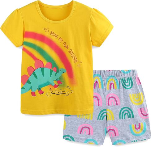 Akyzic Toddler Girl Causal Outfits Summer Short Sets Cartoon Cotton Top and Shorts Clothing Set in Kuwait