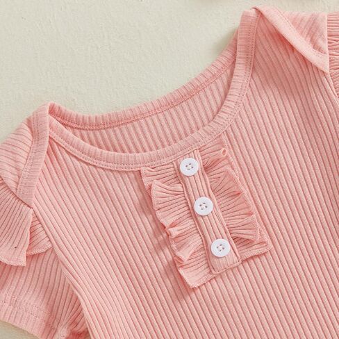Baby Girl Summer Clothes Rib Knit Romper Jumpsuit Ruffle Sleeve Floral Pattern Shorts Set 3Pcs Headband Outfits in Saudi Arabia
