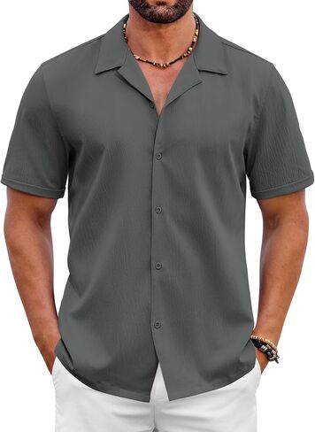 COOFANDY Mens Cuban Shirt Short Sleeve Casual Button Down Shirts Textured Summer Beach Top in Saudi Arabia