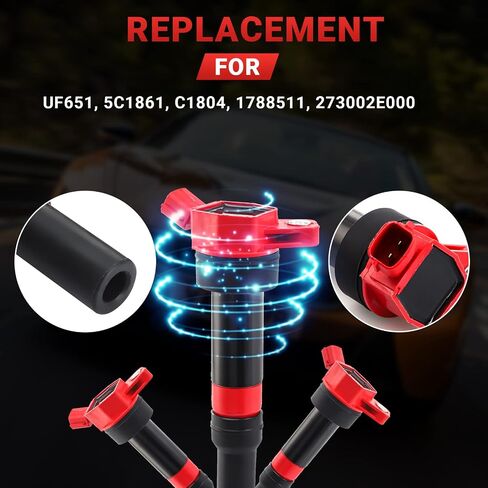 CarBole 4 Pack Ignition Coil UF764 & Spark Plugs LK7RFI-8, Compatible with Genesis G70 G80 G90, Hyundai Sonata Santa Fe Sport Tucson, Kia Optima Sorento Replacement GN10730, C988, E1264, IC871 in Kuwait