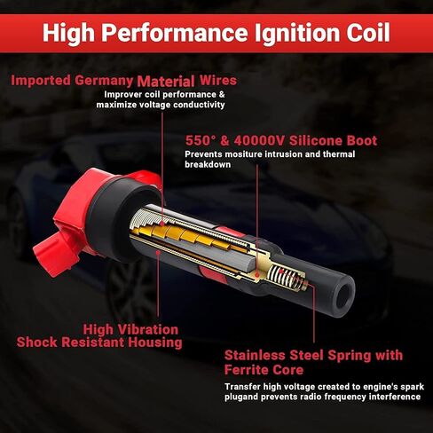 CarBole 4 Pack Ignition Coil UF764 & Spark Plugs LK7RFI-8, Compatible with Genesis G70 G80 G90, Hyundai Sonata Santa Fe Sport Tucson, Kia Optima Sorento Replacement GN10730, C988, E1264, IC871 in Kuwait