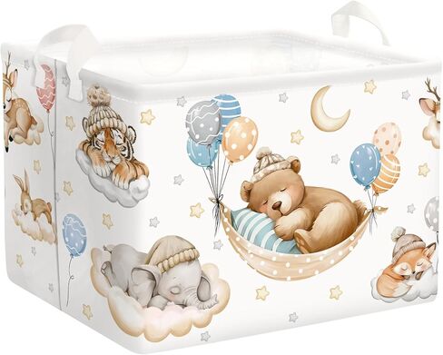 Sleeping Animals Baby Laundry Hamper Collapsible Clothes Kids Storage Basket Large Boys Girls Gift Toy Box Bin for Nursery, Elephant, 36L in Kuwait
