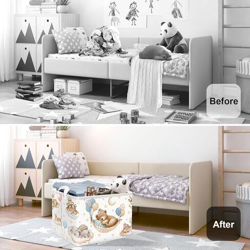 Sleeping Animals Baby Laundry Hamper Collapsible Clothes Kids Storage Basket Large Boys Girls Gift Toy Box Bin for Nursery, Elephant, 36L in Kuwait