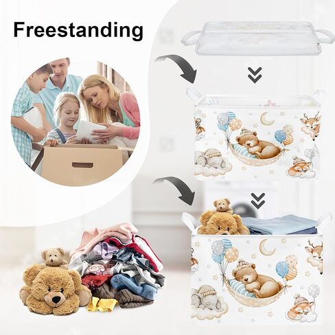 Sleeping Animals Baby Laundry Hamper Collapsible Clothes Kids Storage Basket Large Boys Girls Gift Toy Box Bin for Nursery, Elephant, 36L in Kuwait