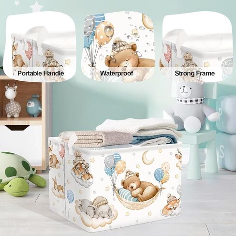 Sleeping Animals Baby Laundry Hamper Collapsible Clothes Kids Storage Basket Large Boys Girls Gift Toy Box Bin for Nursery, Elephant, 36L in Kuwait