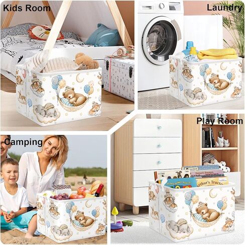 Sleeping Animals Baby Laundry Hamper Collapsible Clothes Kids Storage Basket Large Boys Girls Gift Toy Box Bin for Nursery, Elephant, 36L in Kuwait