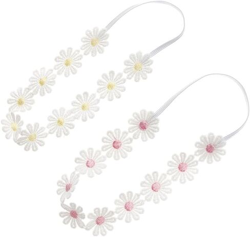 2PCS Baby Girl Lace Flower Headband Soft Elastic Hair Bands Cute Floral Headpiece for Baby photography (Yellow,Pink, 14.96 Inch) in Saudi Arabia